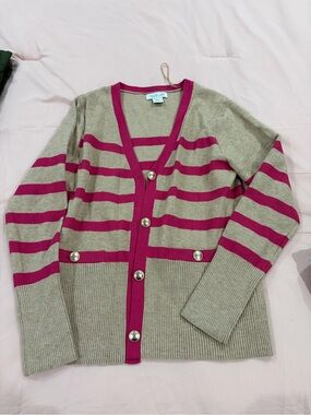 Rachel Zoe Beige Cardigan with Pink Stripes